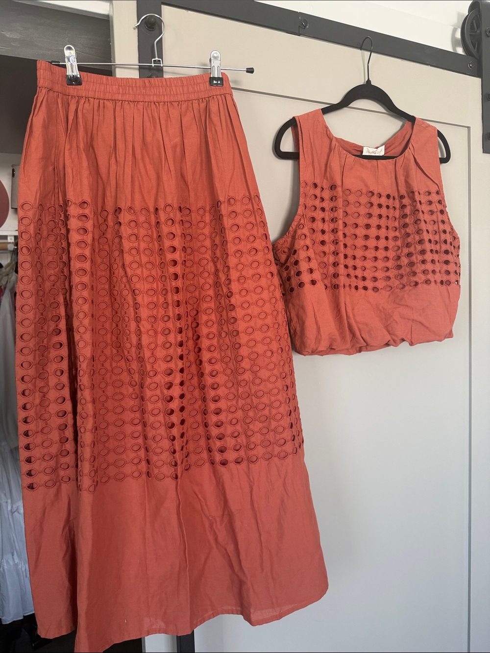 Women’s Rust Eyelet Crop Top and Skirt set